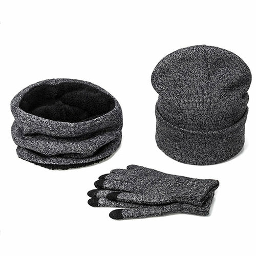 Mens Winter Beanie Hat And Neck Scarf Warmer Touch Screen Gloves Set - AllYearGoods