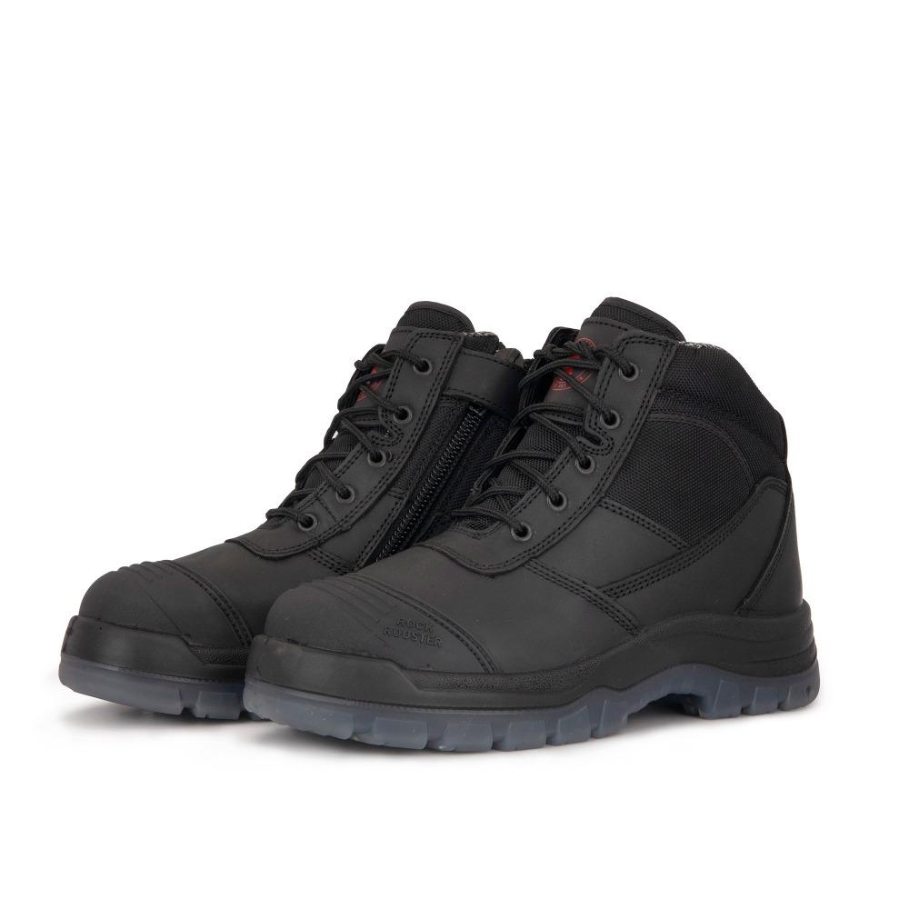 ROCKROOSTER Crisson Black 6 inch Zip sided Steel Toe Leather Work - AllYearGoods