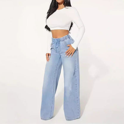25 Edition – High Waist Drawstring Wide Leg Jeans – Light Blue