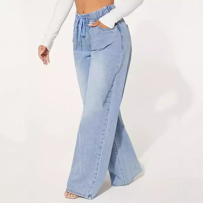 25 Edition – High Waist Drawstring Wide Leg Jeans – Light Blue - AllYearGoods