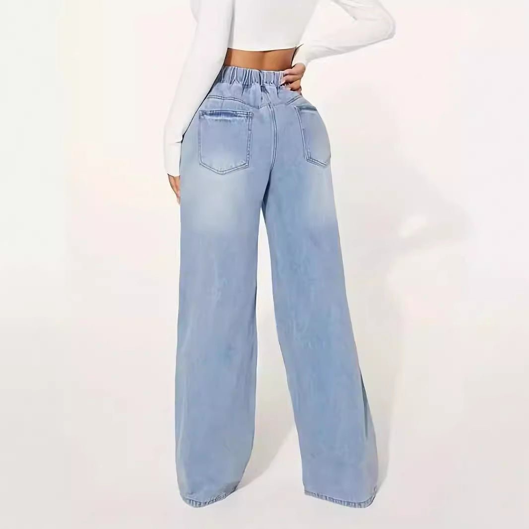 25 Edition – High Waist Drawstring Wide Leg Jeans – Light Blue - AllYearGoods