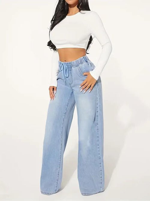 25 Edition – High Waist Drawstring Wide Leg Jeans – Light Blue - AllYearGoods
