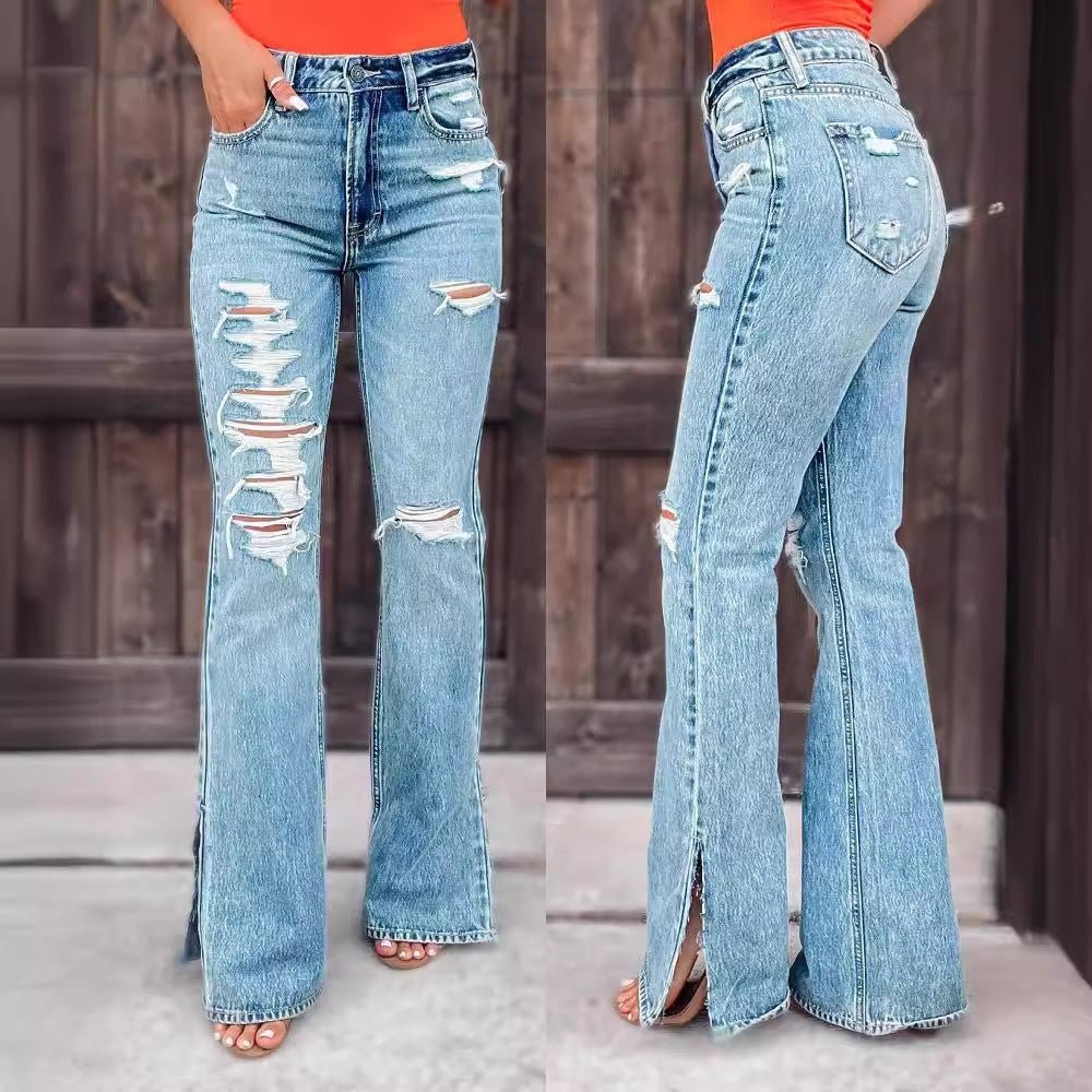 25 Edition – High Waist Ripped Split Stretch Jeans for Women - AllYearGoods