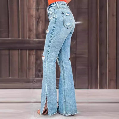 25 Edition – High Waist Ripped Split Stretch Jeans for Women - AllYearGoods