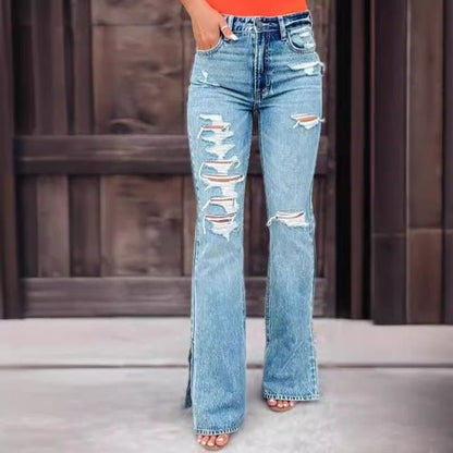 25 Edition – High Waist Ripped Split Stretch Jeans for Women - AllYearGoods