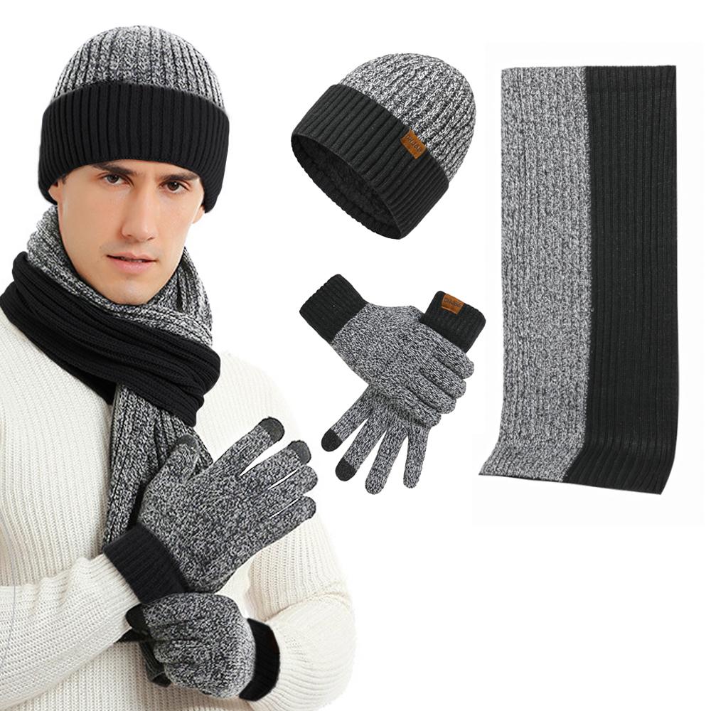 3Pcs Winter Scarf Hat Gloves Kit Beanie Hat & Long Scarf & Gloves Gift - AllYearGoods
