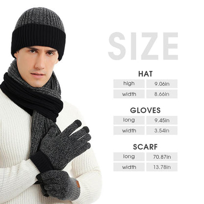 3Pcs Winter Scarf Hat Gloves Kit Beanie Hat & Long Scarf & Gloves Gift - AllYearGoods