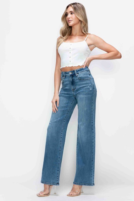 bytos Full Size High Rise Wide Leg Jeans with Pockets - AllYearGoods