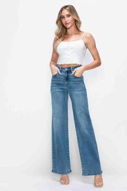 bytos Full Size High Rise Wide Leg Jeans with Pockets - AllYearGoods