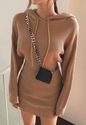 Casual hooded collar women sweater dress Bat sleeves drawstring ladies - AllYearGoods