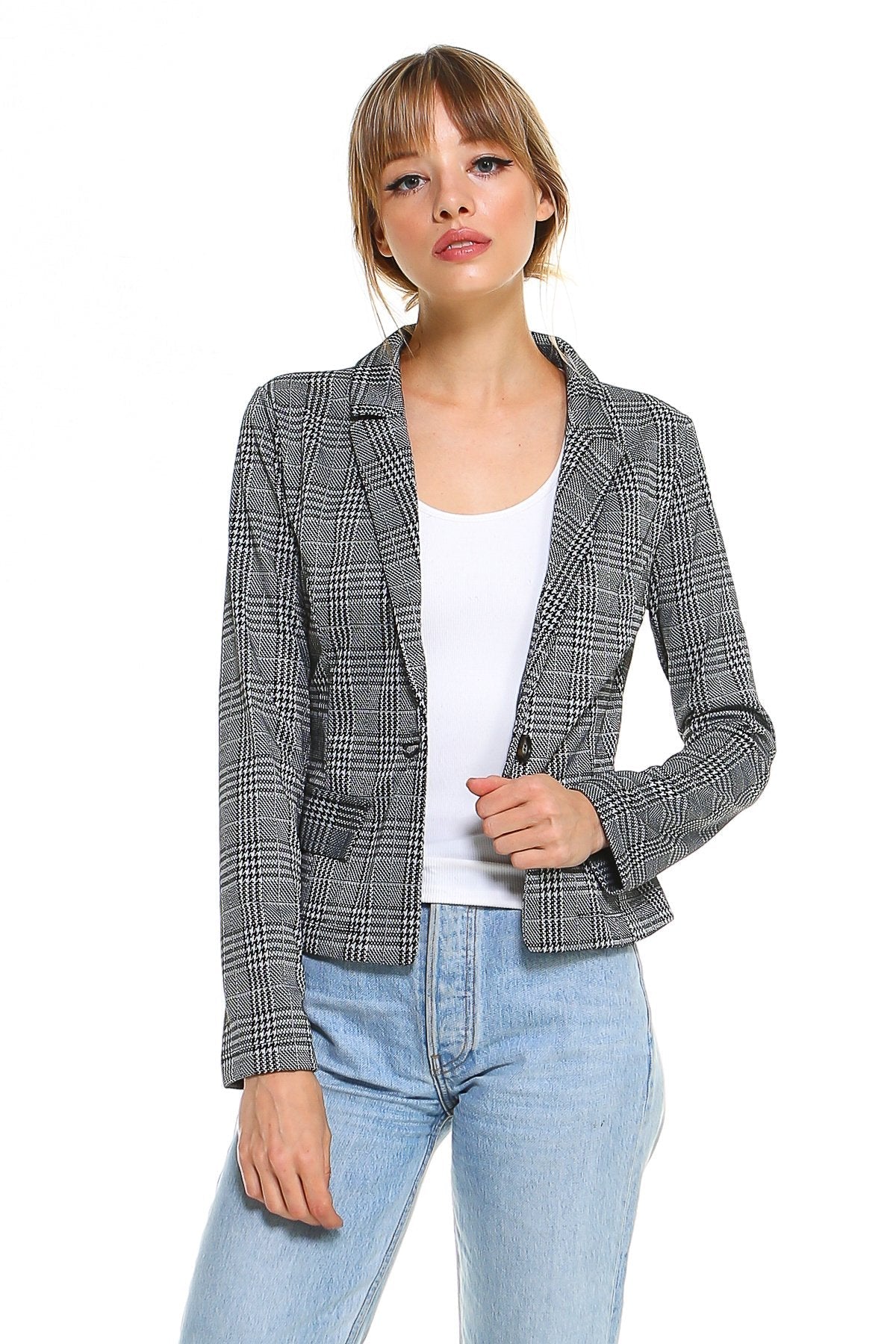 Classic Plaid Fitted Blazer - AllYearGoods