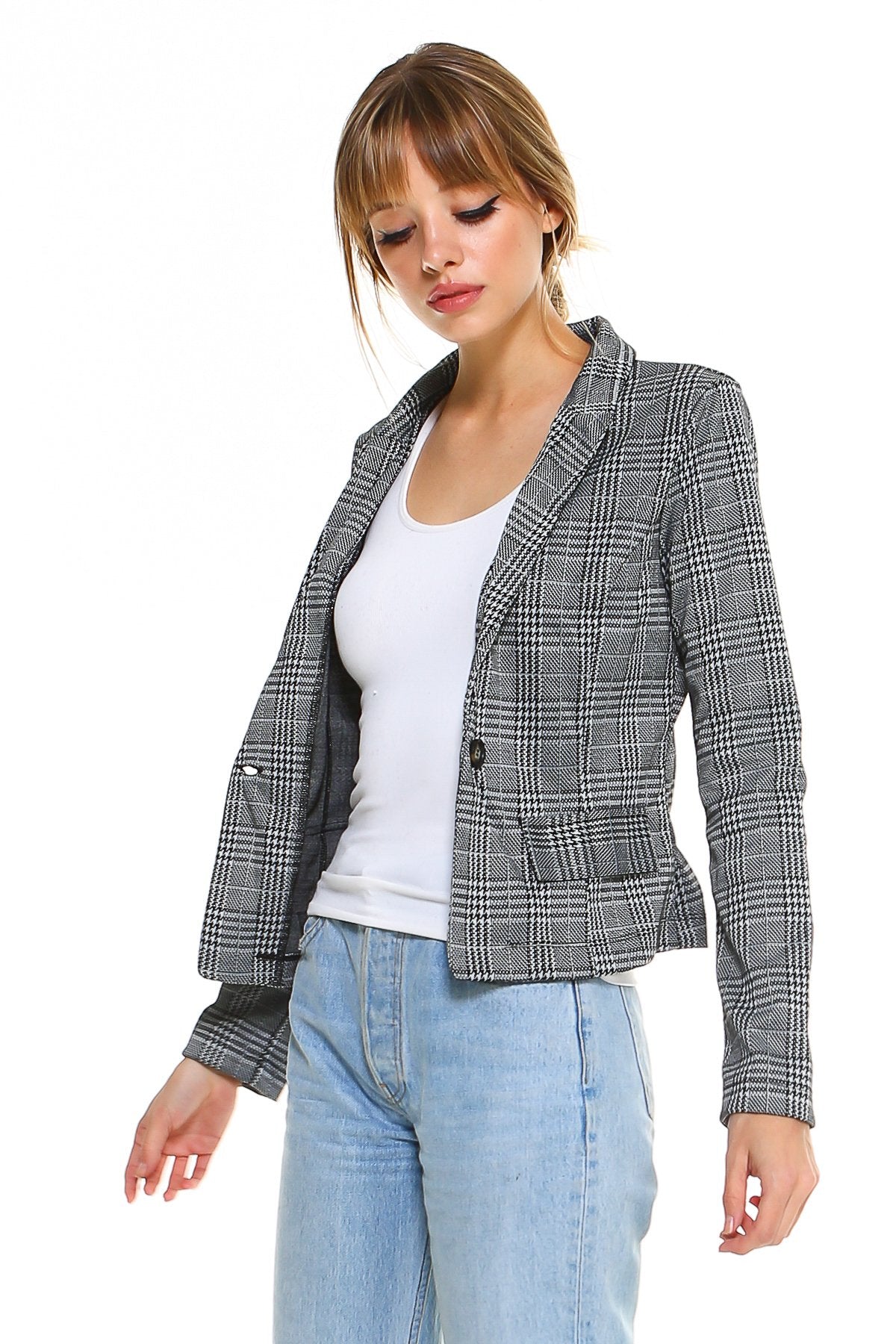 Classic Plaid Fitted Blazer - AllYearGoods
