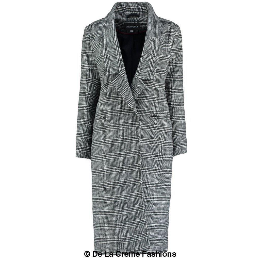 De La Creme - Womens Prince Of Wales Check Wrap Long Coat - AllYearGoods