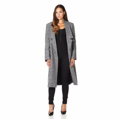 De La Creme - Womens Prince Of Wales Check Wrap Long Coat - AllYearGoods