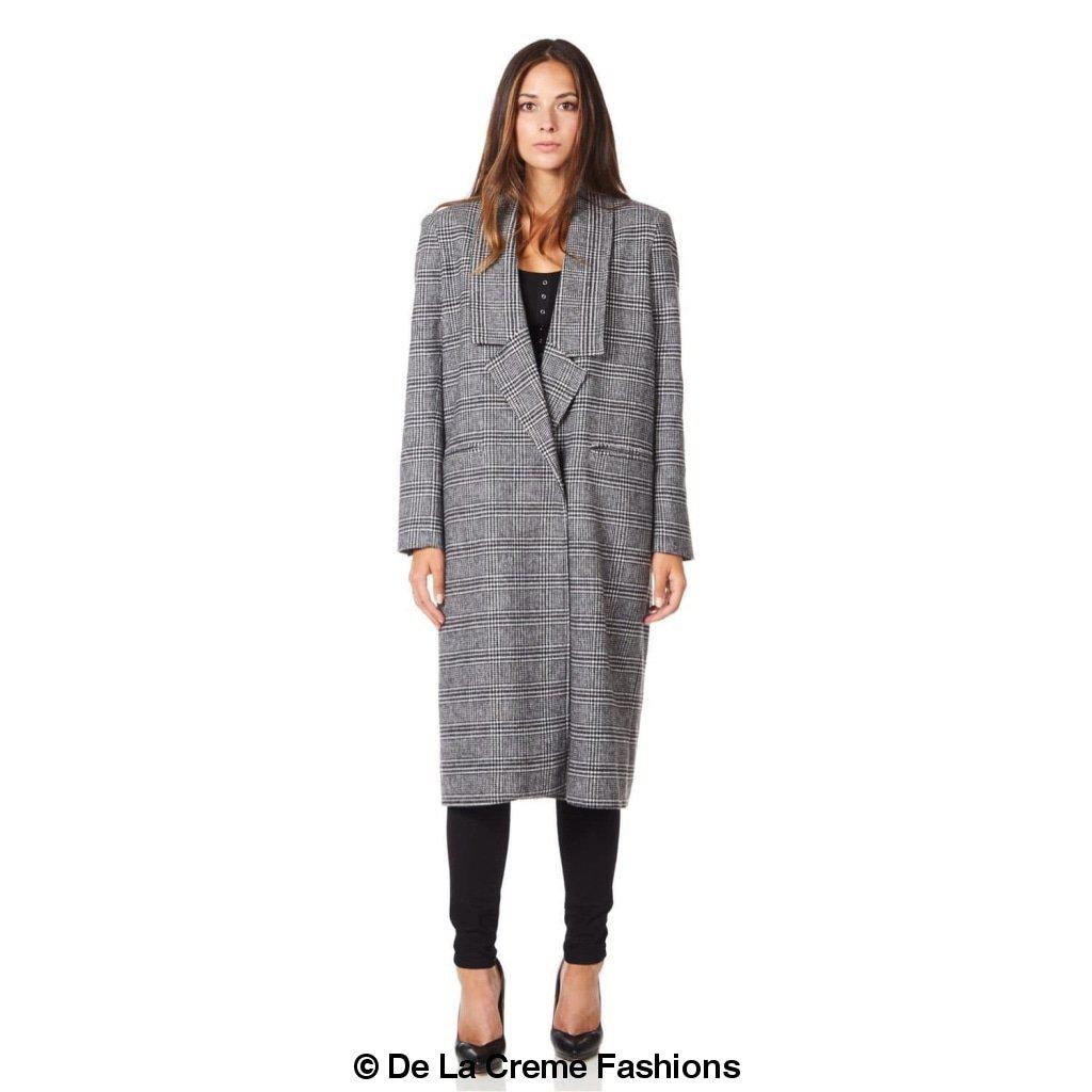 De La Creme - Womens Prince Of Wales Check Wrap Long Coat - AllYearGoods