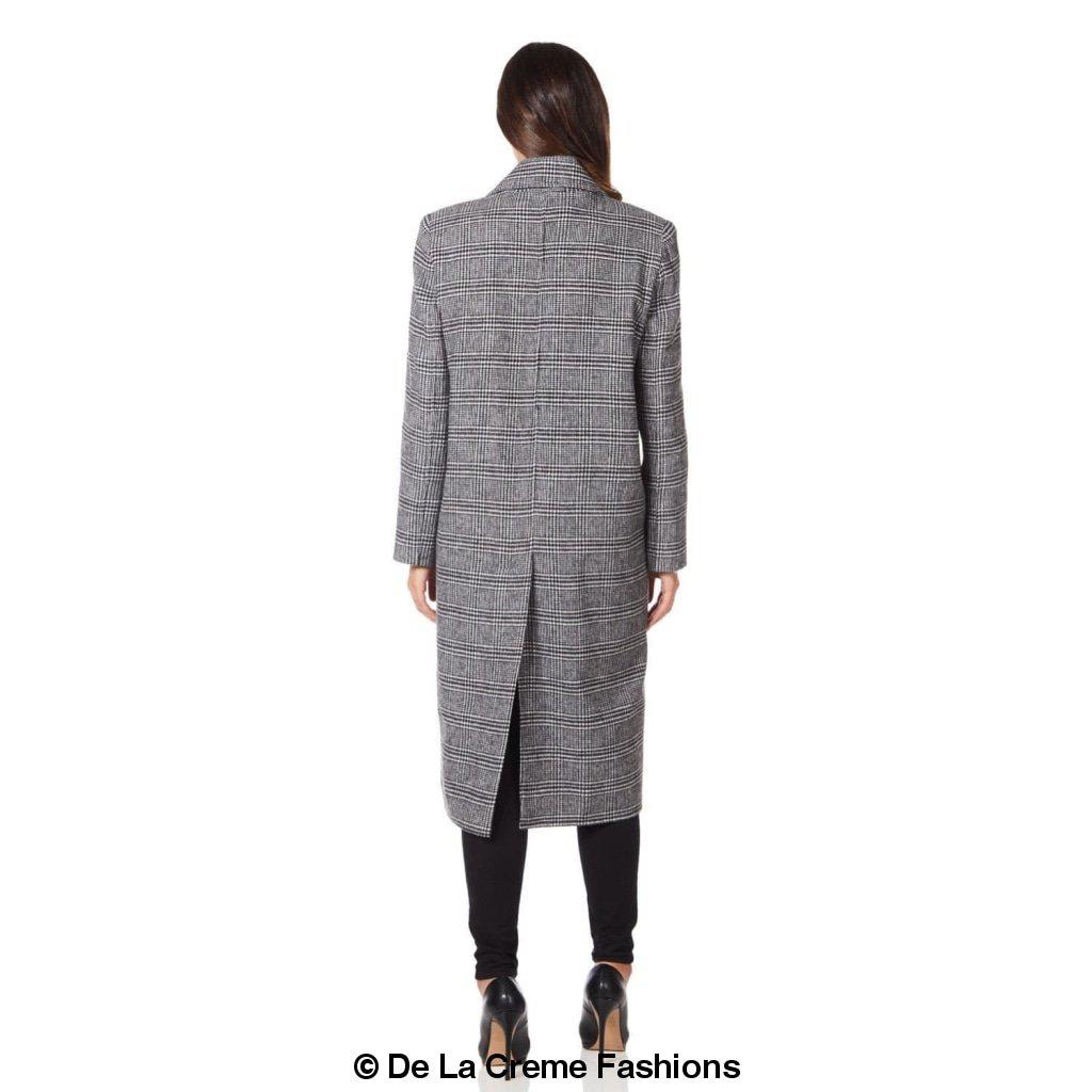 De La Creme - Womens Prince Of Wales Check Wrap Long Coat - AllYearGoods
