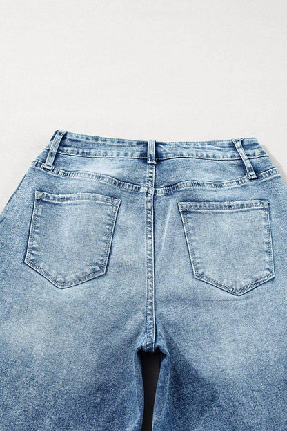 Dusk Blue Central Seamed Wide Leg High Waist Jeans - AllYearGoods