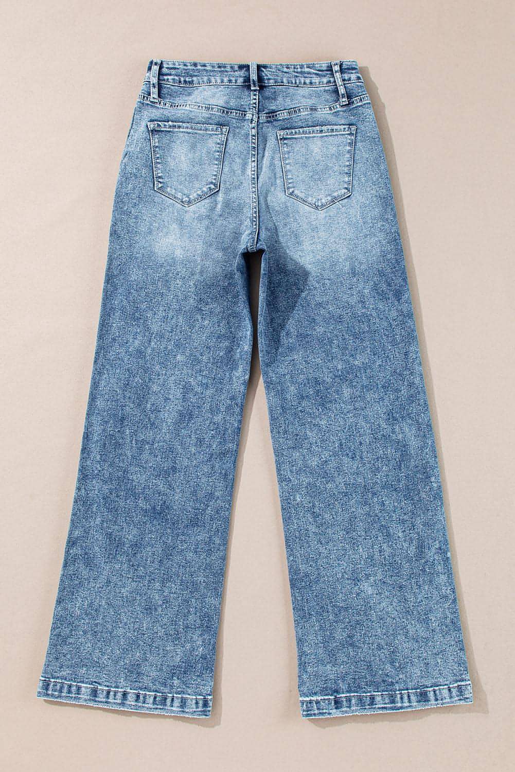 Dusk Blue Central Seamed Wide Leg High Waist Jeans - AllYearGoods