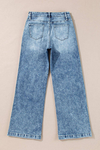 Dusk Blue Central Seamed Wide Leg High Waist Jeans - AllYearGoods