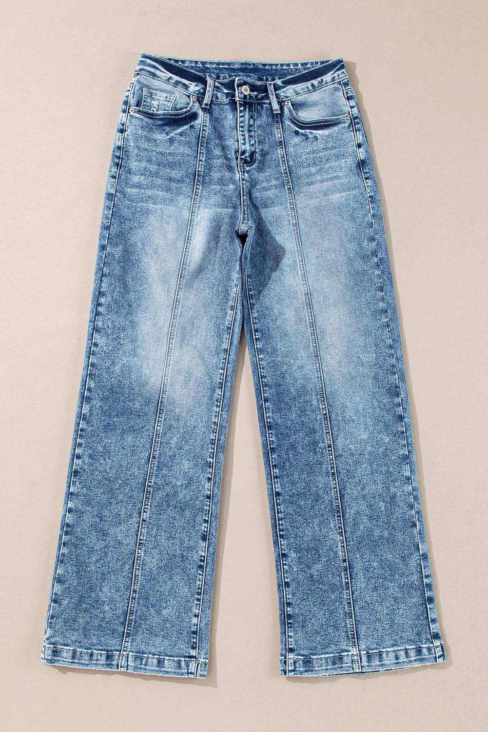 Dusk Blue Central Seamed Wide Leg High Waist Jeans - AllYearGoods