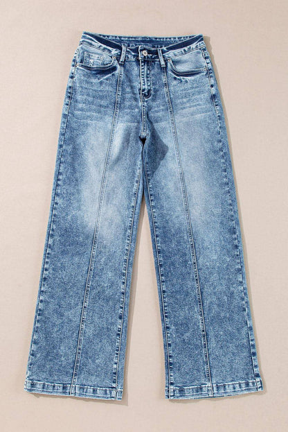 Dusk Blue Central Seamed Wide Leg High Waist Jeans - AllYearGoods