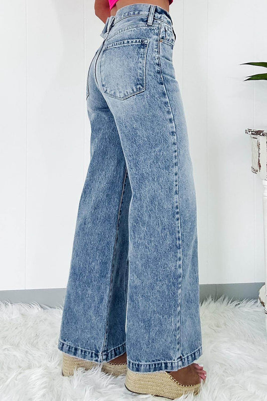Dusk Blue Central Seamed Wide Leg High Waist Jeans - AllYearGoods