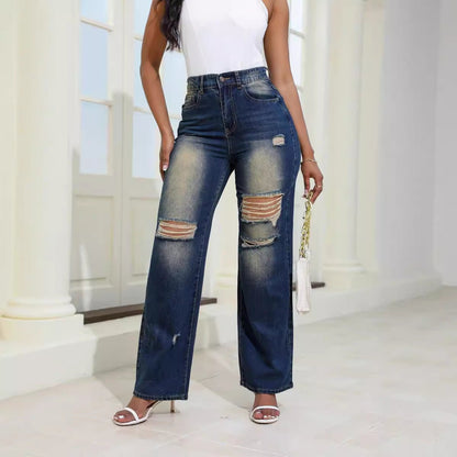 Fashion High Waist Ripped Jeans With Pockets Comfortable Slim Fit - AllYearGoods