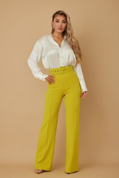 High Waist Pants With Buckle Belt - AllYearGoods