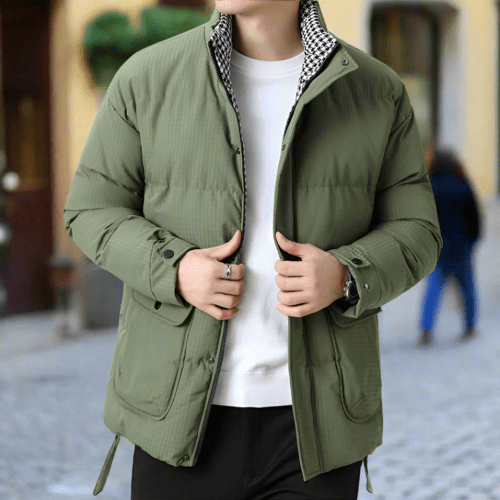 Mens Houndstooth Puffer Jacket - AllYearGoods