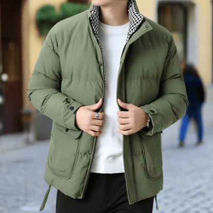 Mens Houndstooth Puffer Jacket - AllYearGoods