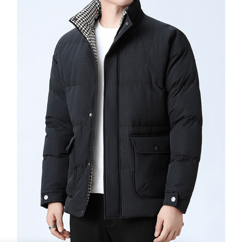 Mens Houndstooth Puffer Jacket - AllYearGoods