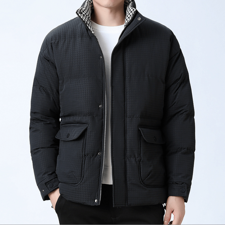 Mens Houndstooth Puffer Jacket - AllYearGoods