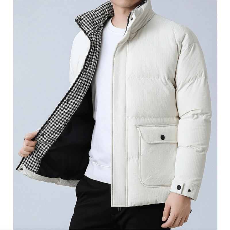 Mens Houndstooth Puffer Jacket - AllYearGoods