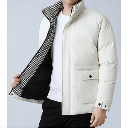 Mens Houndstooth Puffer Jacket - AllYearGoods