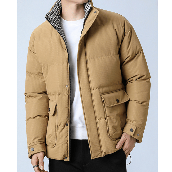 Mens Houndstooth Puffer Jacket - AllYearGoods