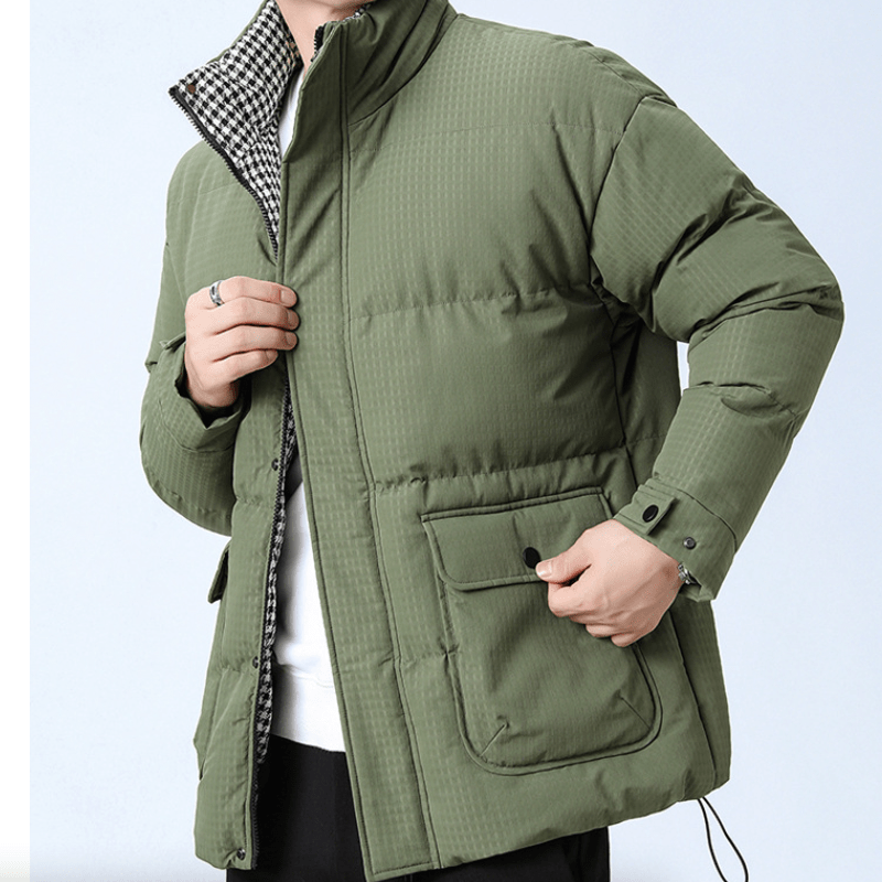 Mens Houndstooth Puffer Jacket - AllYearGoods