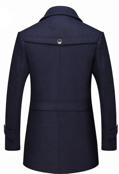 Mens Layered Collar Button Front Mid Length Coat - AllYearGoods
