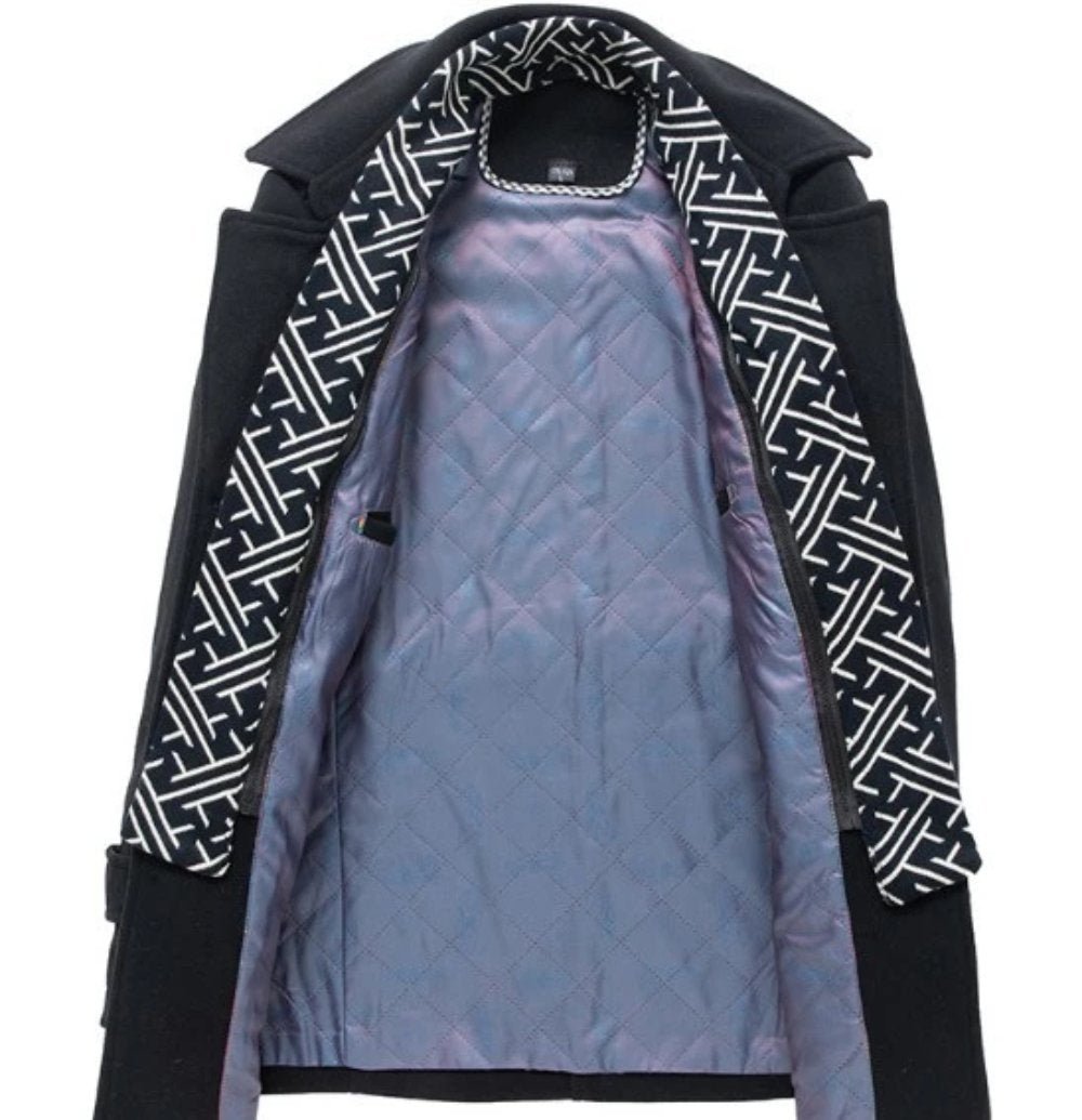 Mens Layered Collar Button Front Mid Length Coat - AllYearGoods