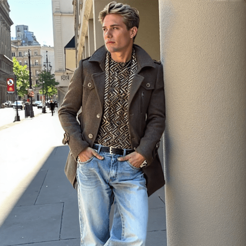 Mens Layered Collar Button Front Mid Length Coat - AllYearGoods