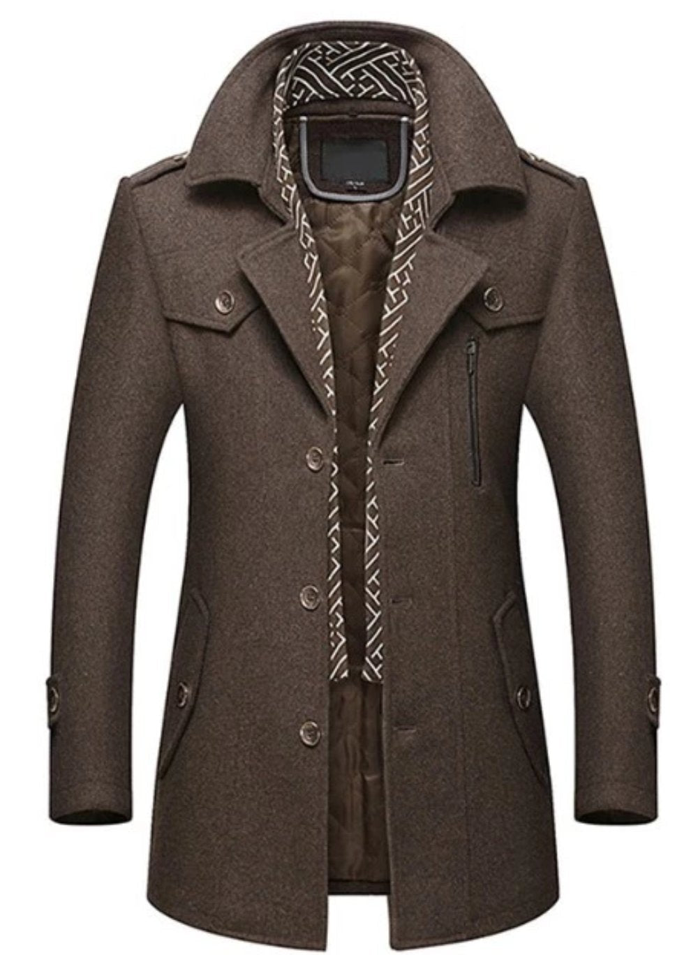 Mens Layered Collar Button Front Mid Length Coat - AllYearGoods