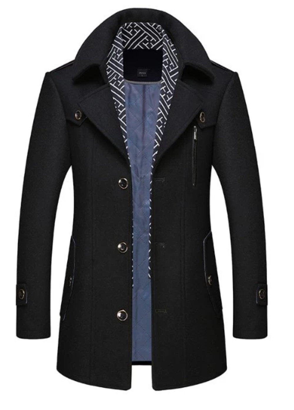 Mens Layered Collar Button Front Mid Length Coat - AllYearGoods