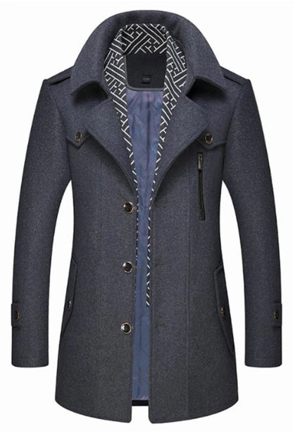 Mens Layered Collar Button Front Mid Length Coat - AllYearGoods