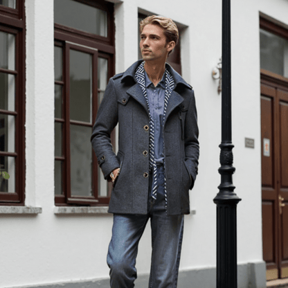 Mens Layered Collar Button Front Mid Length Coat - AllYearGoods