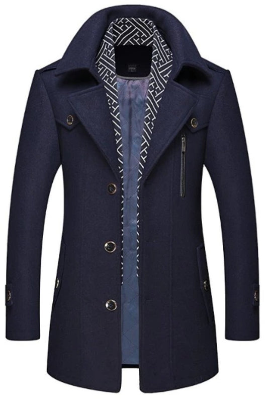 Mens Layered Collar Button Front Mid Length Coat - AllYearGoods