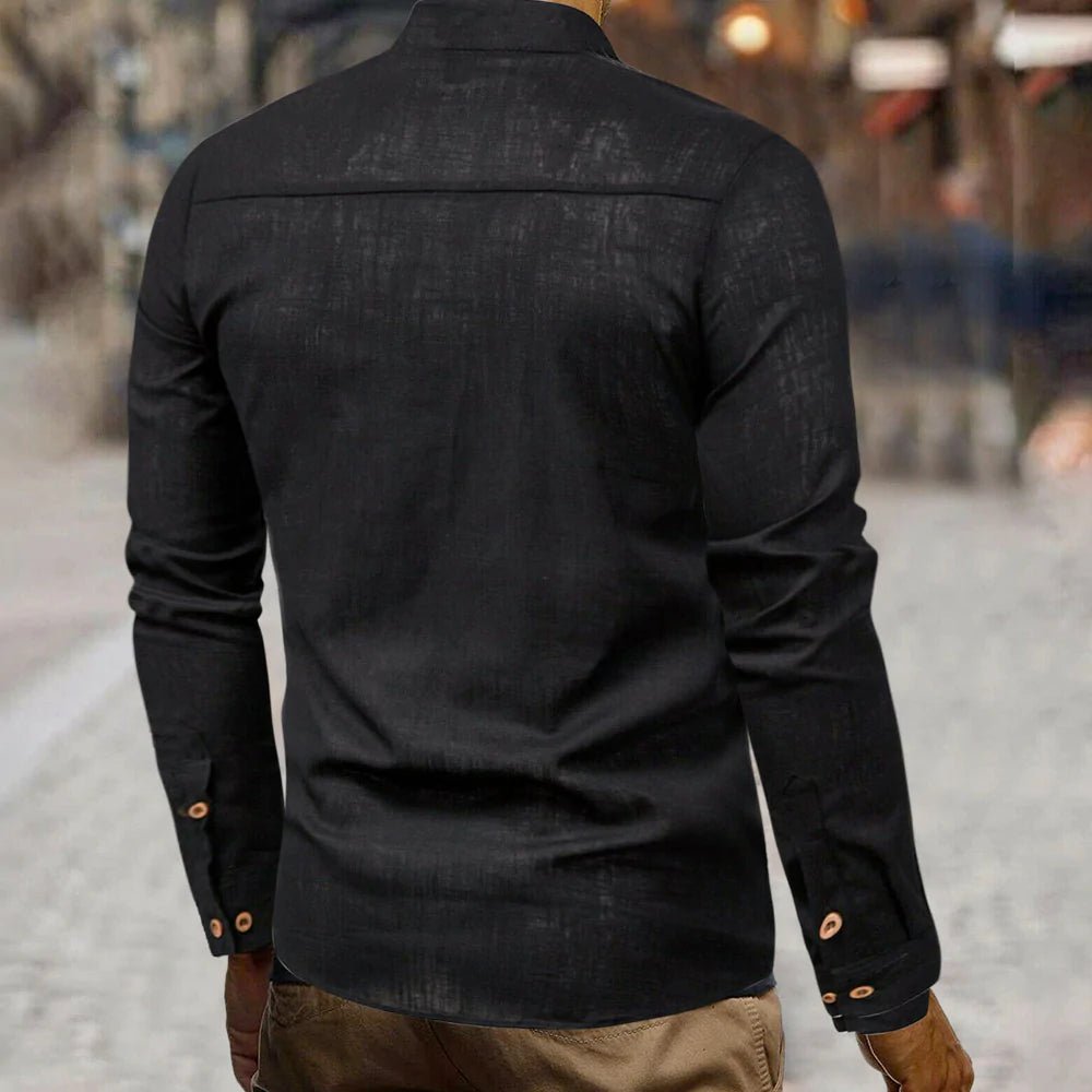 Mens Stand Collar Linen Shirt - AllYearGoods