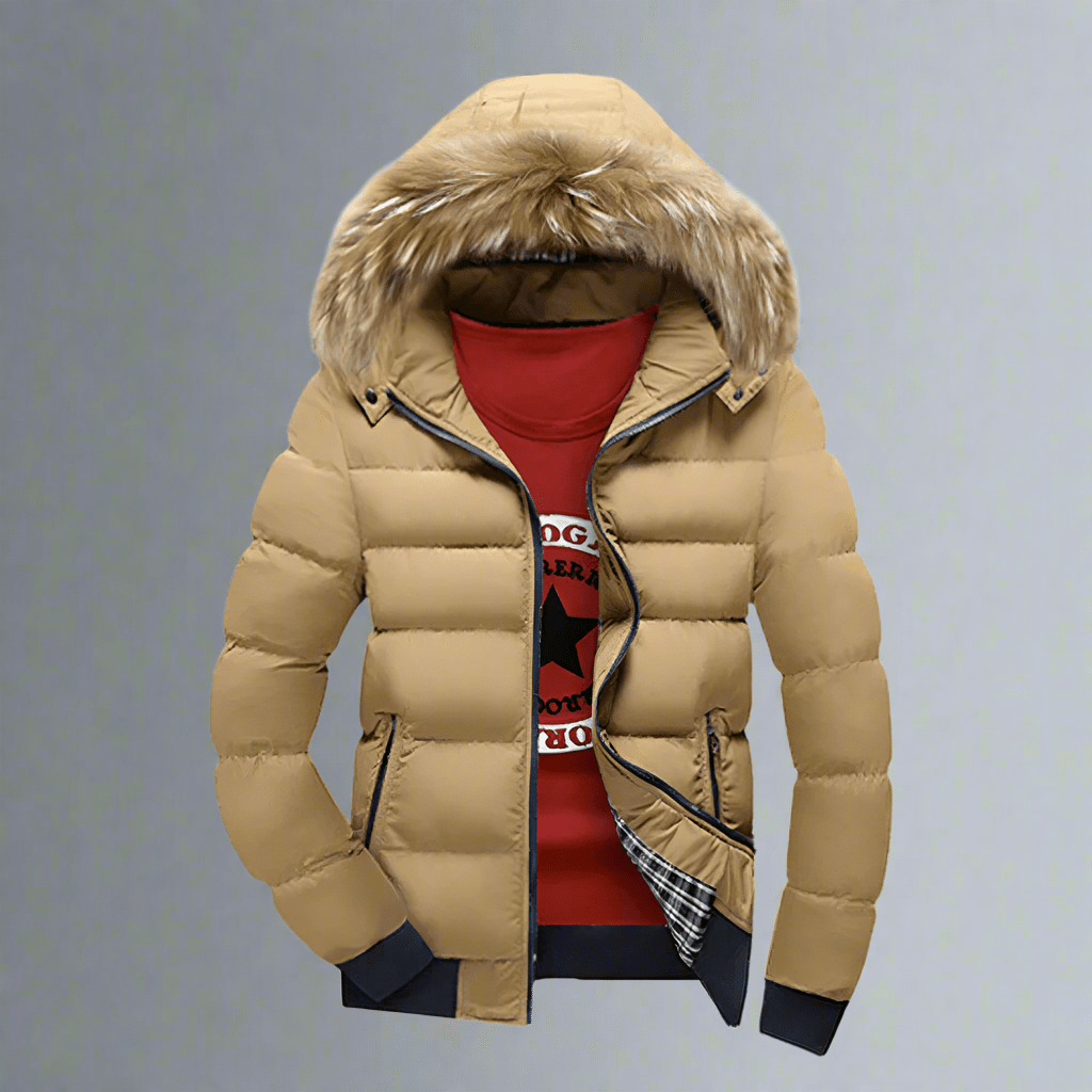 Mens Two Tone Puffer Jacket with Removable Hood - AllYearGoods