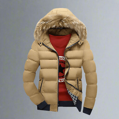 Mens Two Tone Puffer Jacket with Removable Hood - AllYearGoods