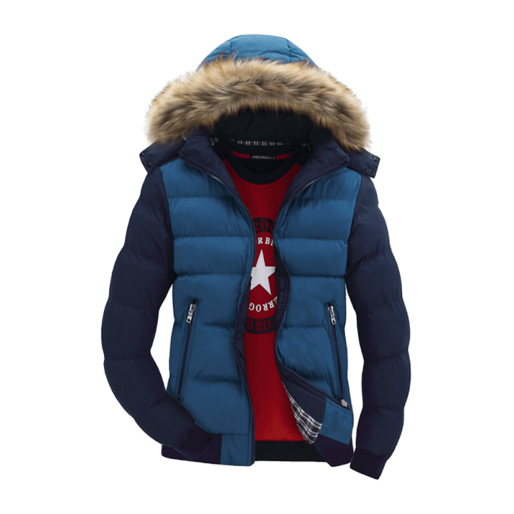Mens Two Tone Puffer Jacket with Removable Hood - AllYearGoods