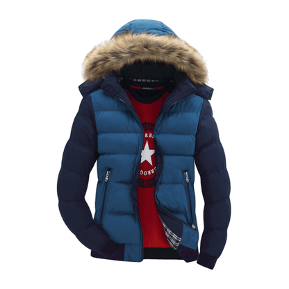 Mens Two Tone Puffer Jacket with Removable Hood - AllYearGoods