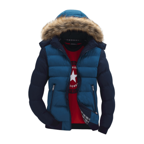 Mens Two Tone Puffer Jacket with Removable Hood - AllYearGoods